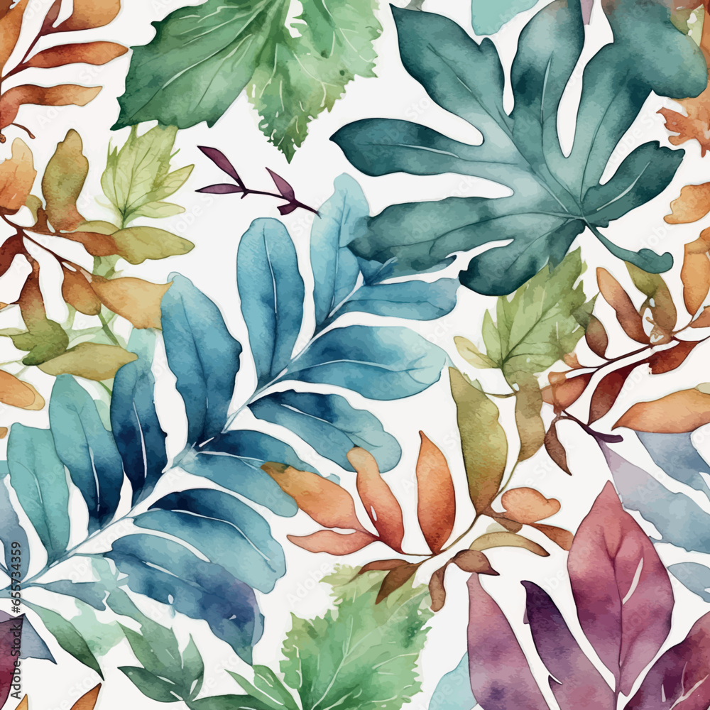 seamless pattern with watercolor leaves. hand drawn background.seamless pattern with watercolor leaves. hand drawn background.green leaves in autumn watercolor. watercolor background illustration. lea - obrazy, fototapety, plakaty 