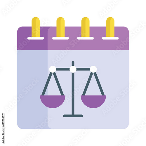 Balance scale on calendar concept vector of law, constitution day icon design