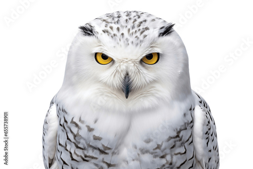 Snowy Owl on White Background Generative AI photo