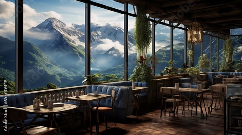Breathtaking Mountain Scenery Enhancing the Charm of Cafe