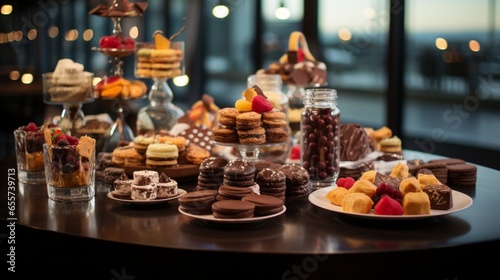 Celebratory Table, beautifully decorated, featuring Sweets and a Diverse Selection of Snacks at a Restaurant