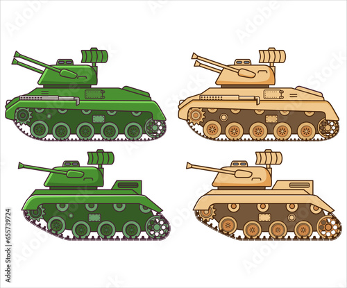 Self-propelled anti-aircraft weapon.Military equipment icon.Vehicles tanks military.Air defence.Line art vector illustration.Isolated on white background.