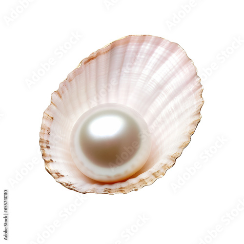 white single pearl in a sea shell, Open oyster with white pearl isolated on transparent background., Pearl Shell Realistic Close Up, png file, clipping path,