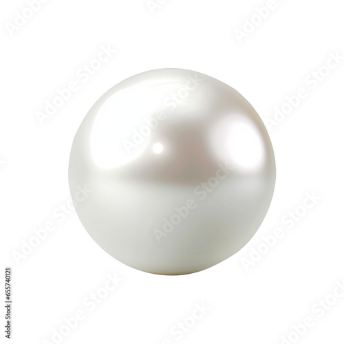 Realistic Single white pearl sphere, shiny natural white sea pearl with light effects isolated on transparent background, png file, clipping path