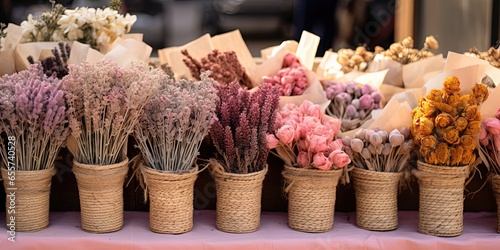 close up a lot of dry wild flower bouquet Generative Ai photo