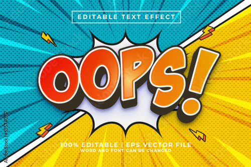 Oops 3d Editable Text Effect Comic Cartoon Style Premium Vector