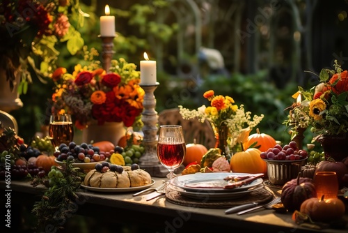 Thanksgiving, festive table in the garden photo