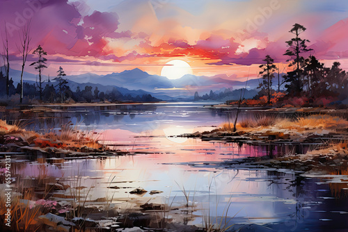 Sunset Hues: Majestic Mountains & Tranquil Lake © Uwe Lietz