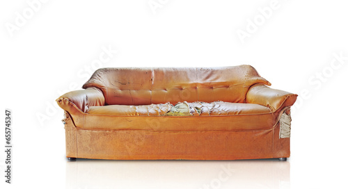 Orange sofa torn  damaged  old PNG transparent