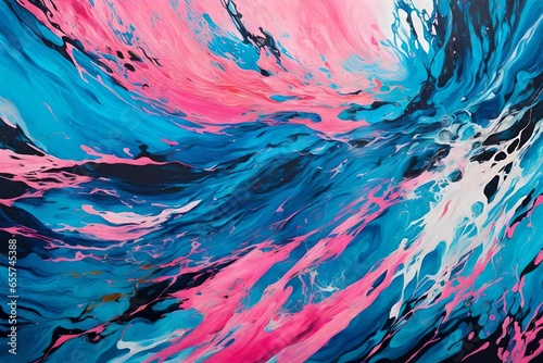 Abstract art painting in blue and pink colors, creative hand painted background, fragment of acrylic painting on canvas, marble texture, liquid artwork, abstract ocean. Modern art.