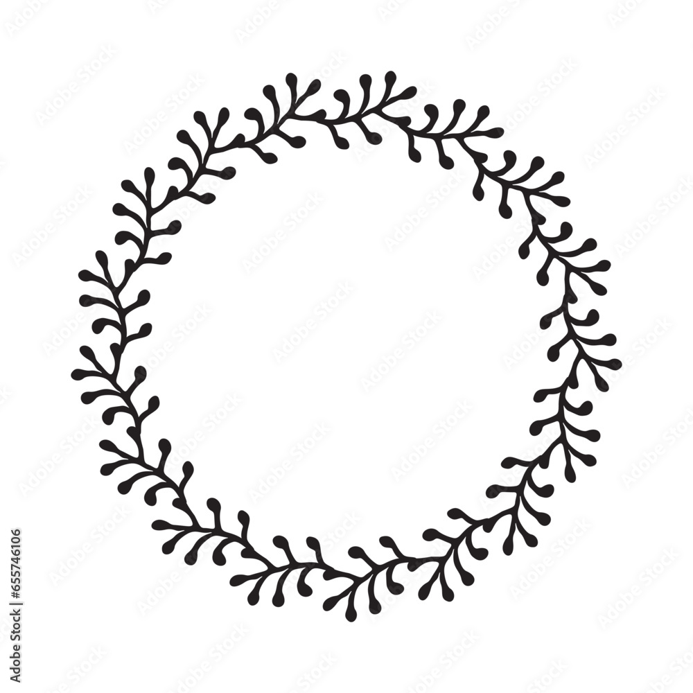 Scandi wreath in quirky vector style isolated on white background. Decorative frames for playful antique graphics. Monochrome ornate quirky illustration. Scandi wreath in quirky vector style isolated on white background. Decorative frames for playful antique graphics. Monochrome ornate quirky illustration.