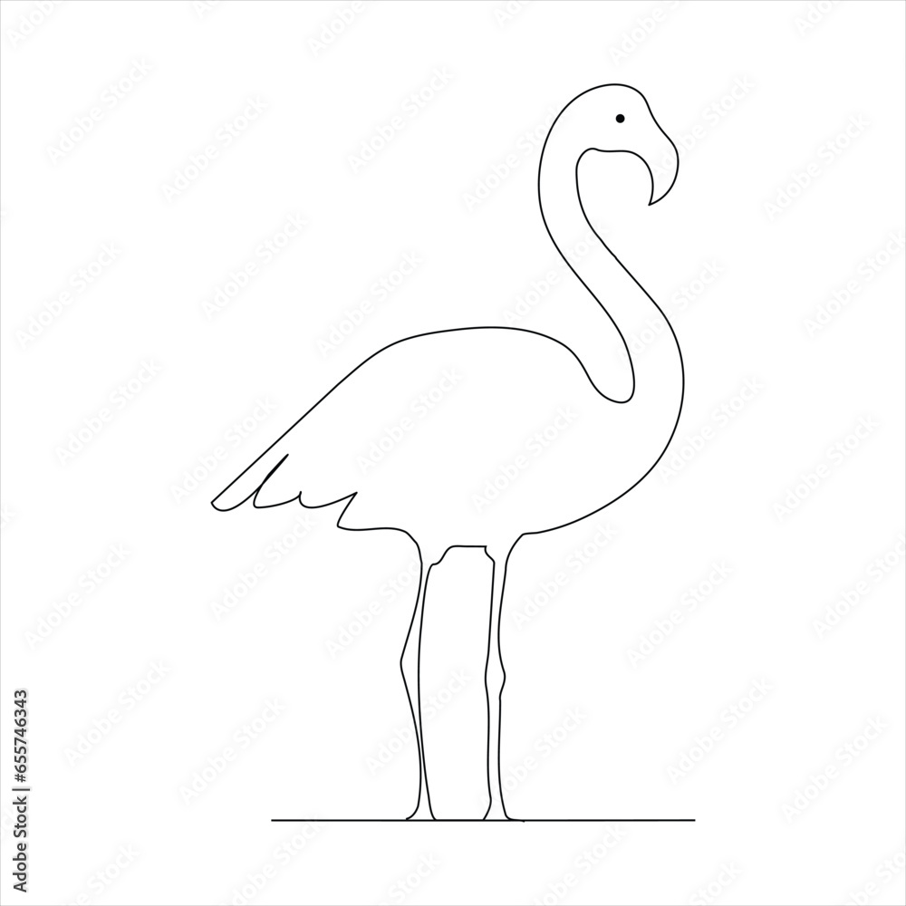 Fototapeta premium Heron bird in continuous line art drawing style. Egret black, Vector illustration