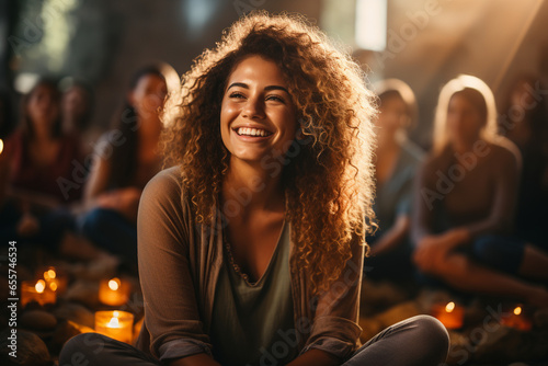 A counselor leading a group therapy session focused on coping with depression photo