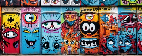 graffiti on wall cartoon design  funny face and alien things  Generative ai