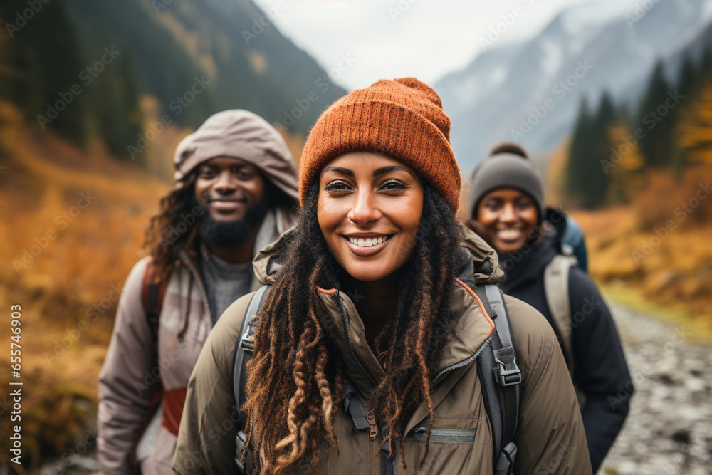 A group of friends hiking in the mountains, highlighting the benefits of outdoor activities for mental health