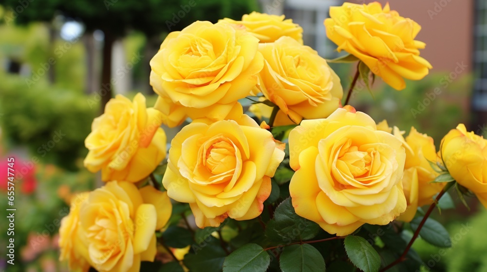 A beautiful Display of Fresh yellow Roses blooming in the garden A beautiful Display of Fresh yellow Roses blooming in the garden