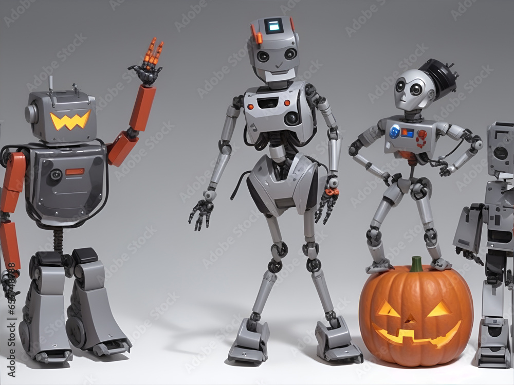 Naklejka premium Robots Celebrating Halloween AI generated