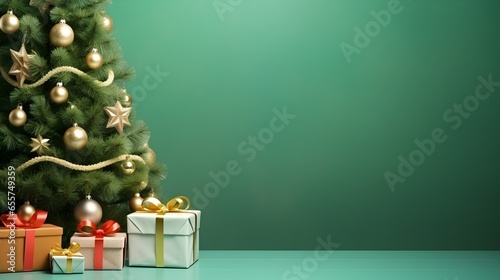 Watercolor chrsitmas tree with presents on white background photo