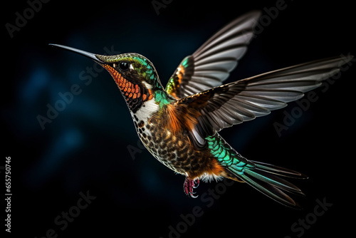 Hummingbird in flight isolated on black background. © YULIYA
