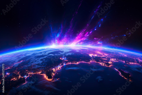 Fototapeta Naklejka Na Ścianę i Meble -  Planet Earth from space showing the visible city lights.