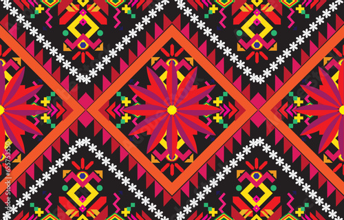 Geometric vector background with sacral tribal ethnic elements. Traditional triangles gypsy geometric forms sprites tribal themes apparel fabric tapestry print
