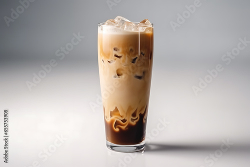 Iced latte coffee on gray background