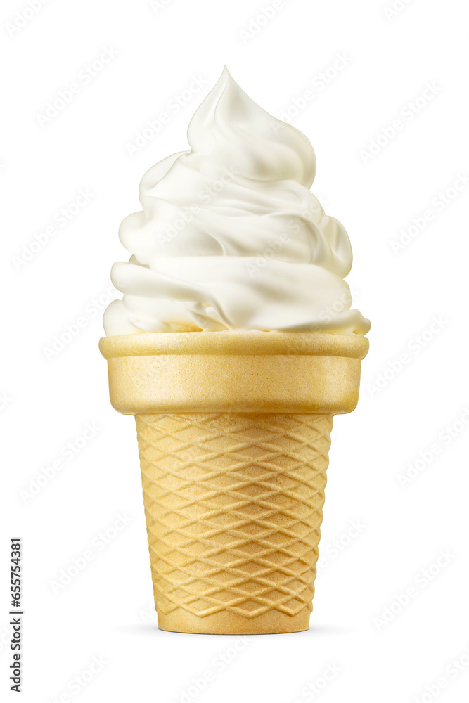 Soft serve vanilla ice cream cone isolated. Transparent PNG image ...