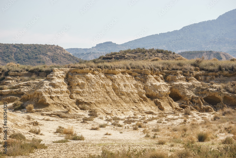 Desert landscape of the arid plateau of the Bardenas Reales, Arguedas, Navarra, Spain