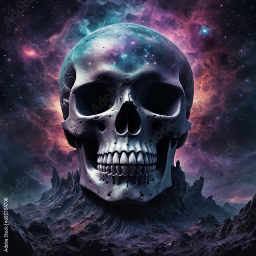 a skull in the dark cosmos 