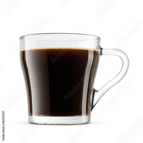Coffee americano in a transparent glass cup isolated. Transparent PNG image.