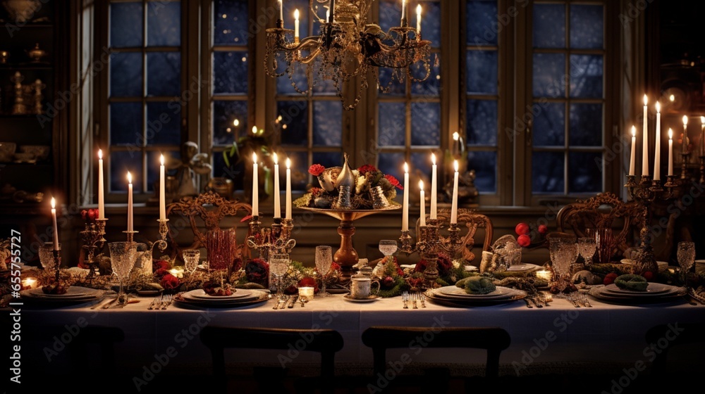 A Picture-Perfect Dinner Table, Adorned with Candles, Awaiting the Arrival of New Year's Evening