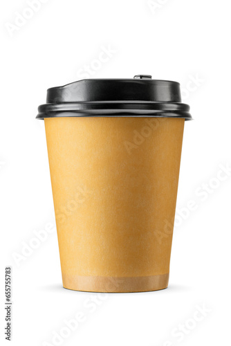Takeaway Kraft paper cup for hot beverages isolated. Transparent PNG image.