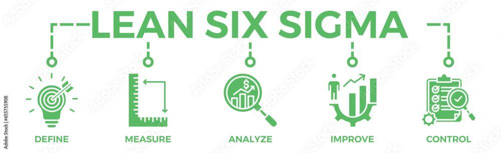 Lean six sigma banner web icon vector illustration concept for process improvement with icon of define, measure, analyze, improve, and control Lean six sigma banner web icon vector illustration concept for process improvement with icon of define, measure, analyze, improve, and control