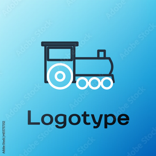 Line Retro train icon isolated on blue background. Public transportation symbol. Colorful outline concept. Vector Illustration