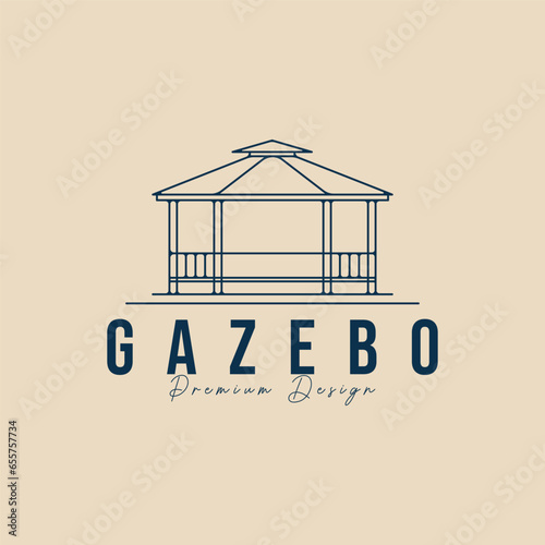 gazebo line art logo vector illustration design minimalist, gazebo garden construction icon vector design