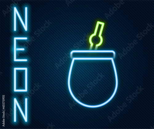 Glowing neon line Mate tea icon isolated on black background. Colorful outline concept. Vector