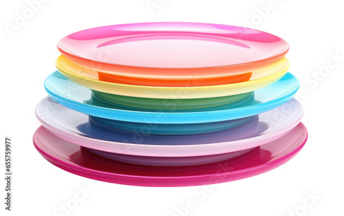 Colorful stack of Plates Isolated on White Transparent Background.