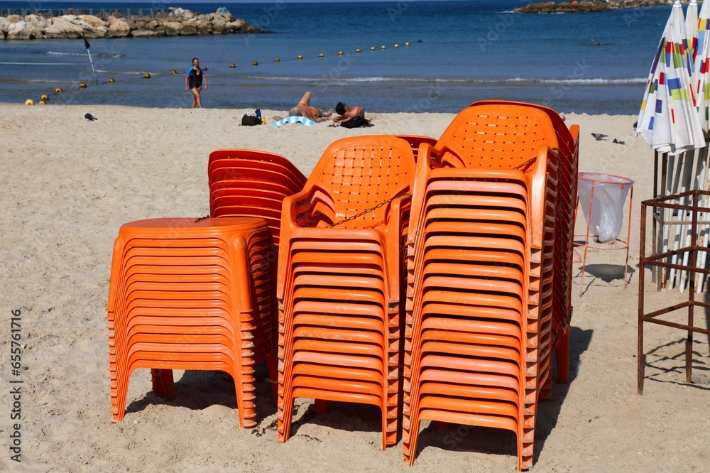 Beach chairs in Tel Aviv, Israel