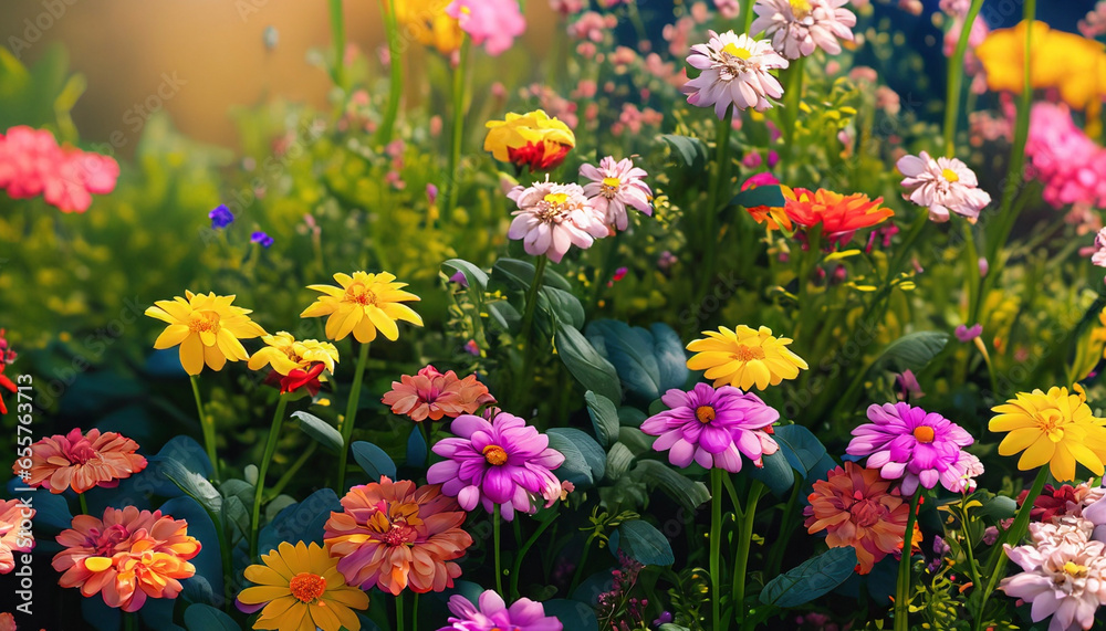 colorful flowers greenery and sunlight