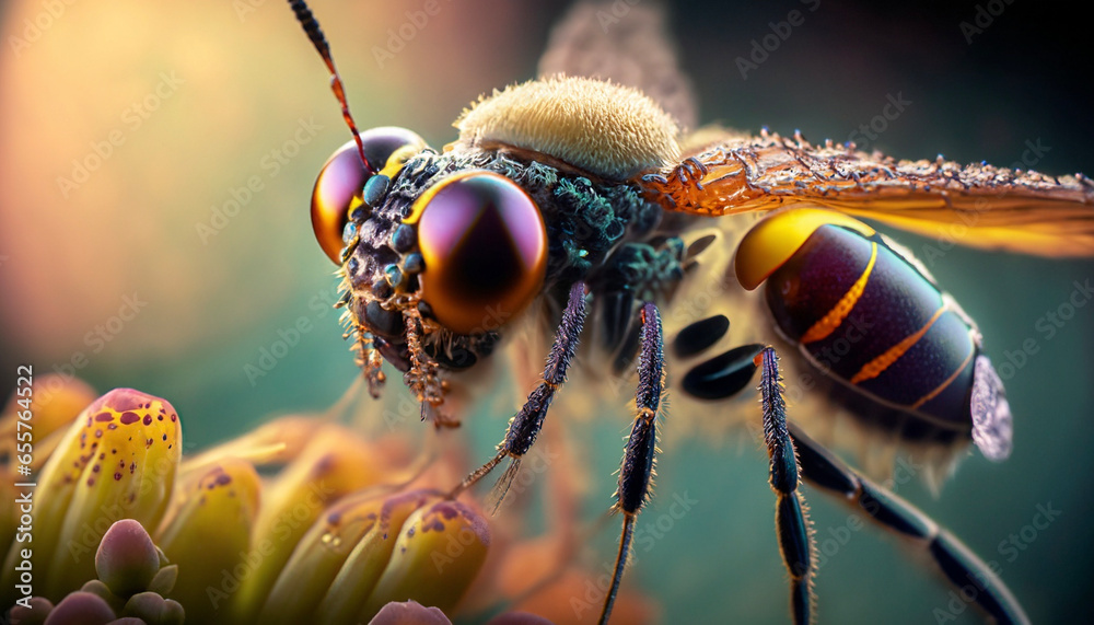 close-up macro shot insect on flower - obrazy, fototapety, plakaty 