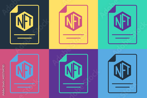 Pop art NFT contract icon isolated on color background. Non fungible token. Digital crypto art concept. Vector