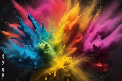 Vibrant Burst of Rainbow Colored Powder Explosion