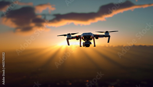 Footage of drone flying at sunset