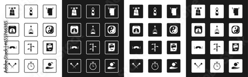 Set Towel on a hanger, Tea bag, Aroma lamp, Perfume, Yin Yang, Bottle of water, Leaf document and Eye sleep mask icon. Vector