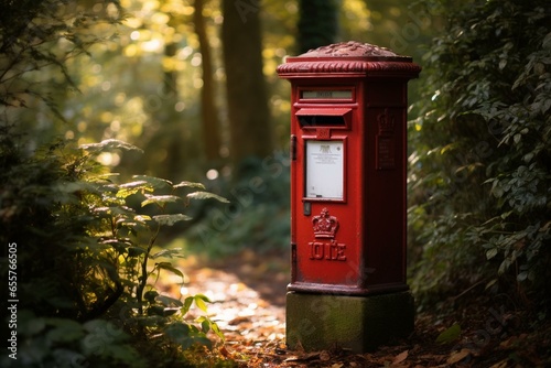 traditional red mailbox in Britain. Generative AI