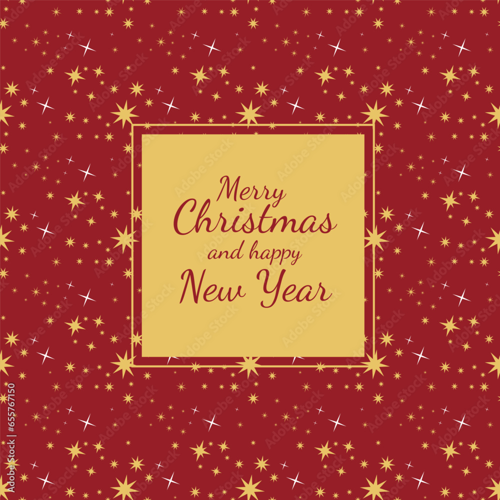 Greeting banner, Merry Christmas and Happy New Year card with golden stars on red background. Greeting banner, Merry Christmas and Happy New Year card with golden stars on red background.