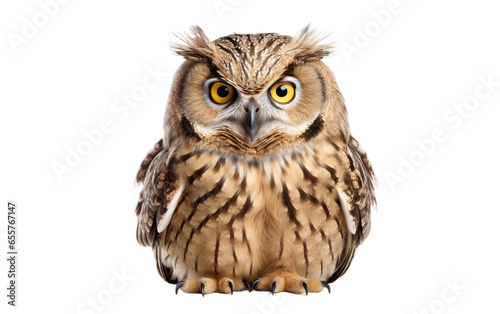 Attractive Wise Owl Perched Isolated on White Transparent Background.