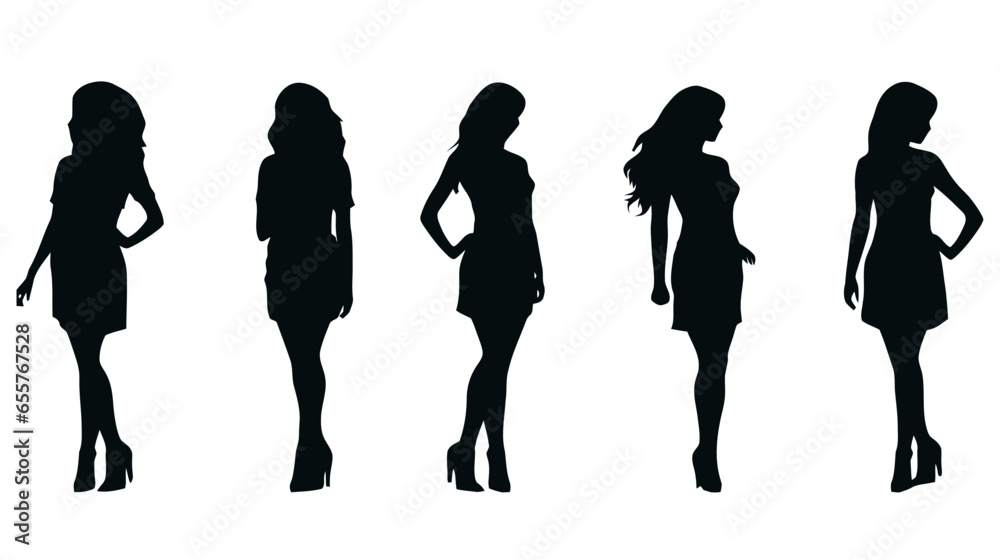 Women black silhouette set. Vector illustration on white background.