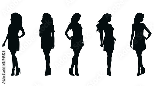 Women black silhouette set. Vector illustration on white background.