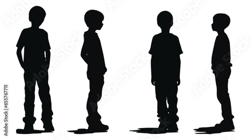 Vector set of young boys standing silhouette on white background
